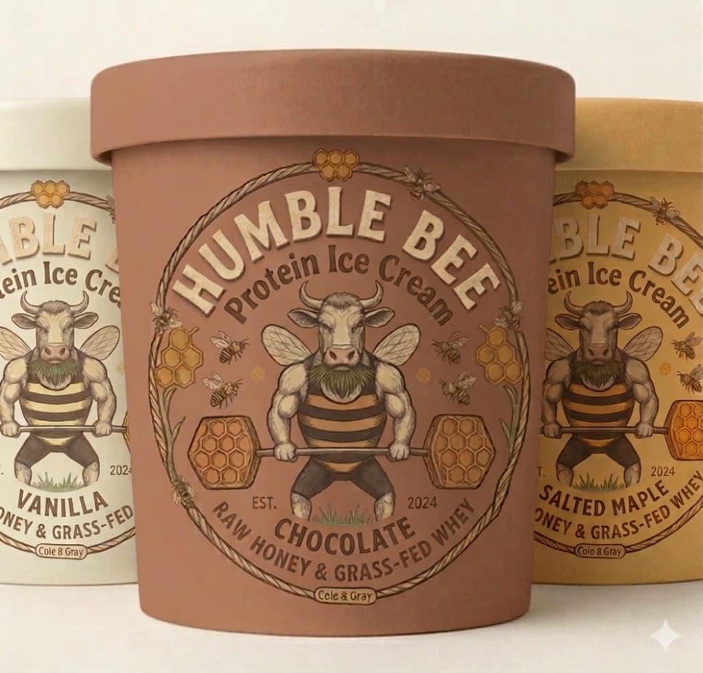 Humble Bee protein ice cream pints — Vanilla, Chocolate, and Salted Maple